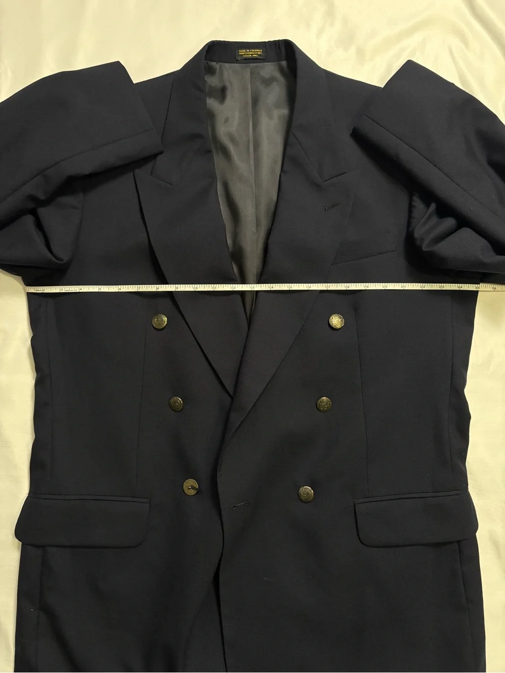 Vintage Oscar De La Renta Double-Breasted Men's Suit Blazer Size 46 Navy Blue